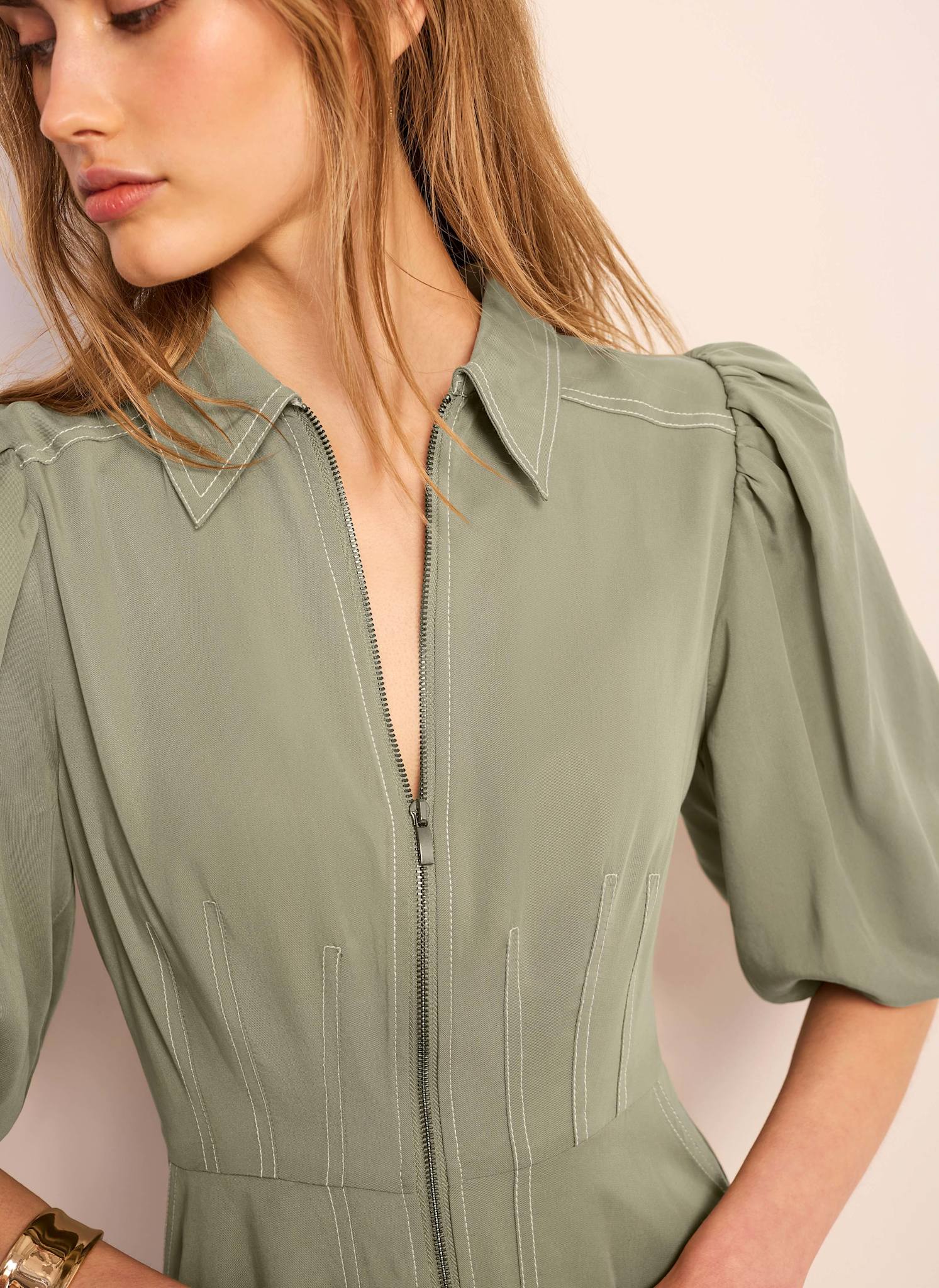 Khaki Utility Zip Midi Shirt Dress – Mint Velvet