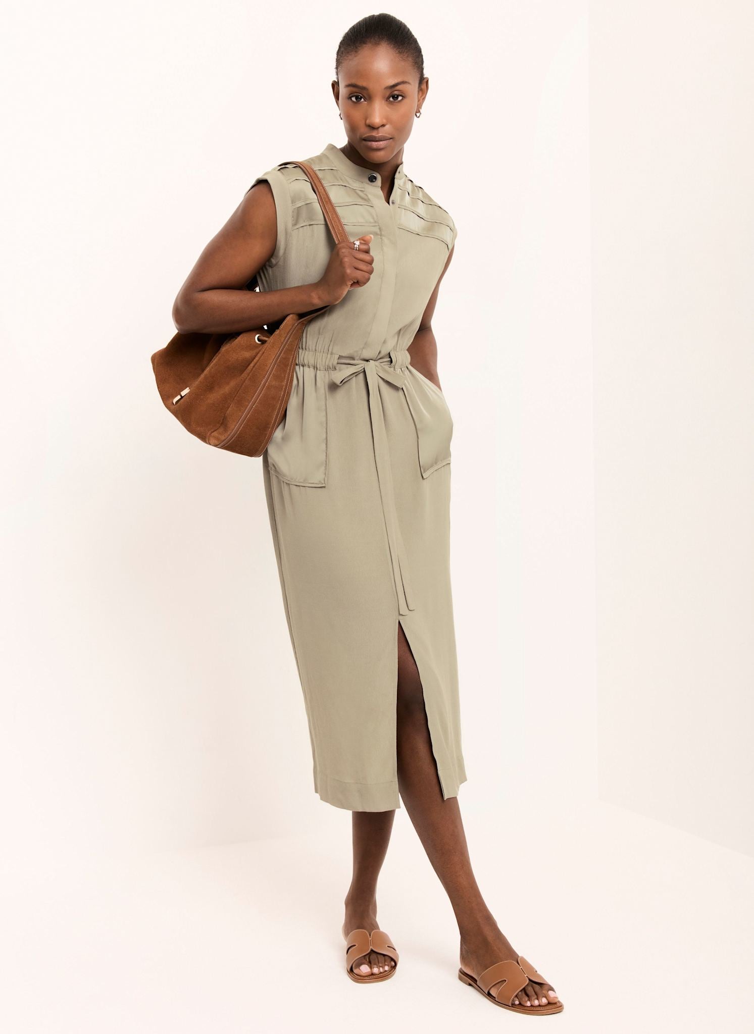 Satin Utility Midi Dress