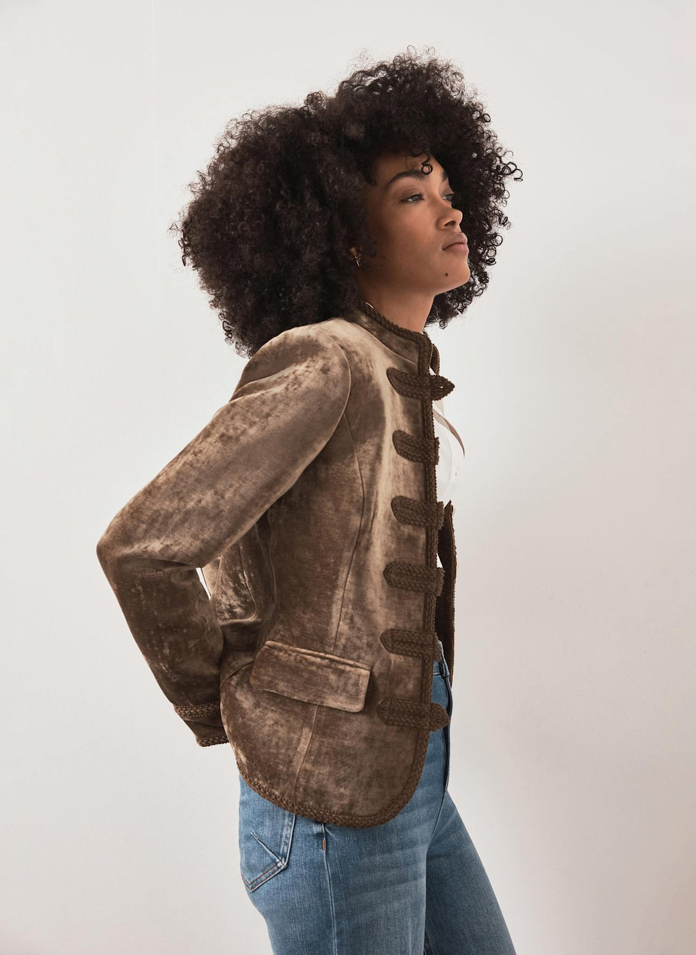 Khaki Velvet Mandarin Collar Jacket