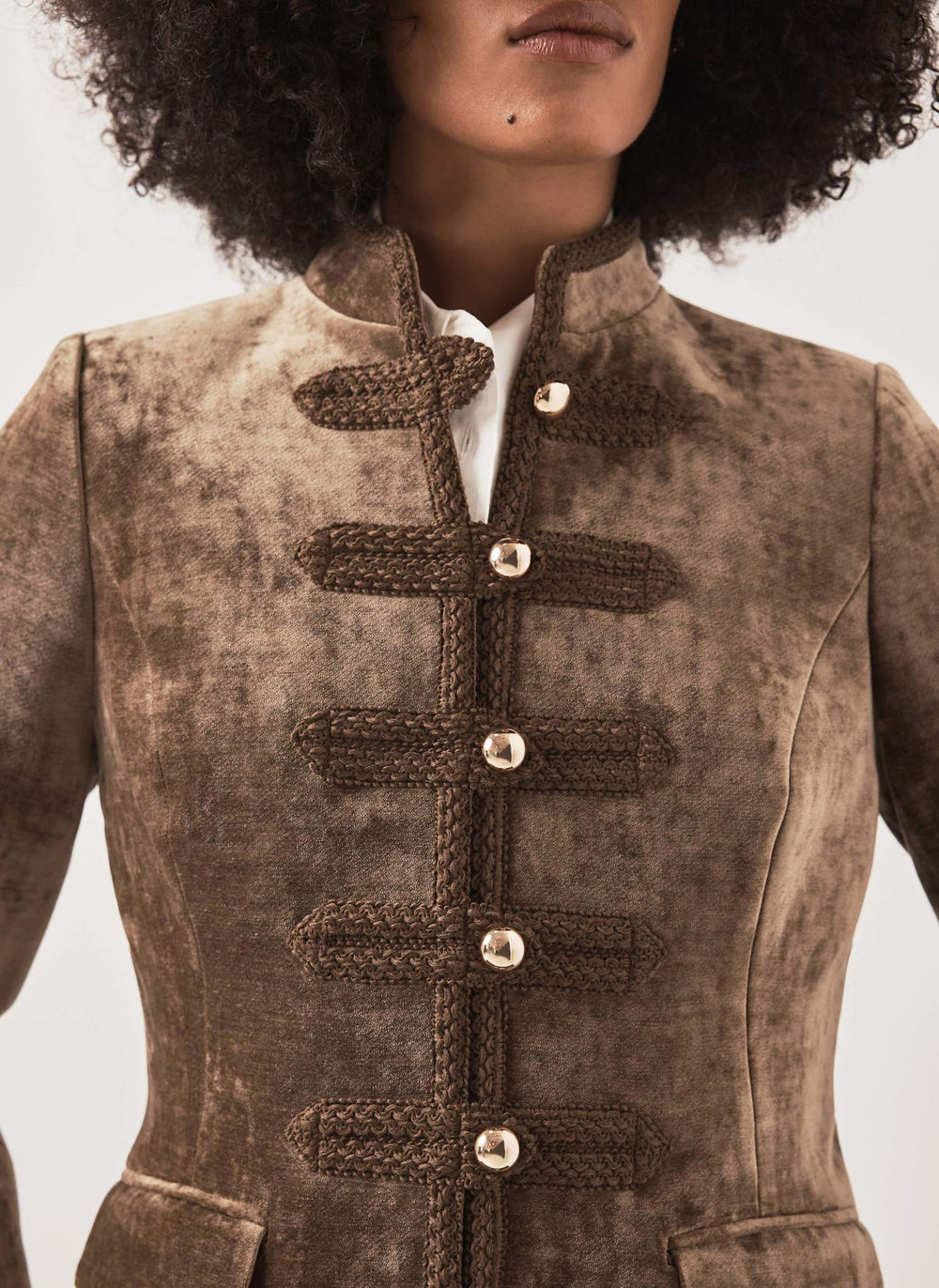 Khaki Velvet Mandarin Collar Jacket