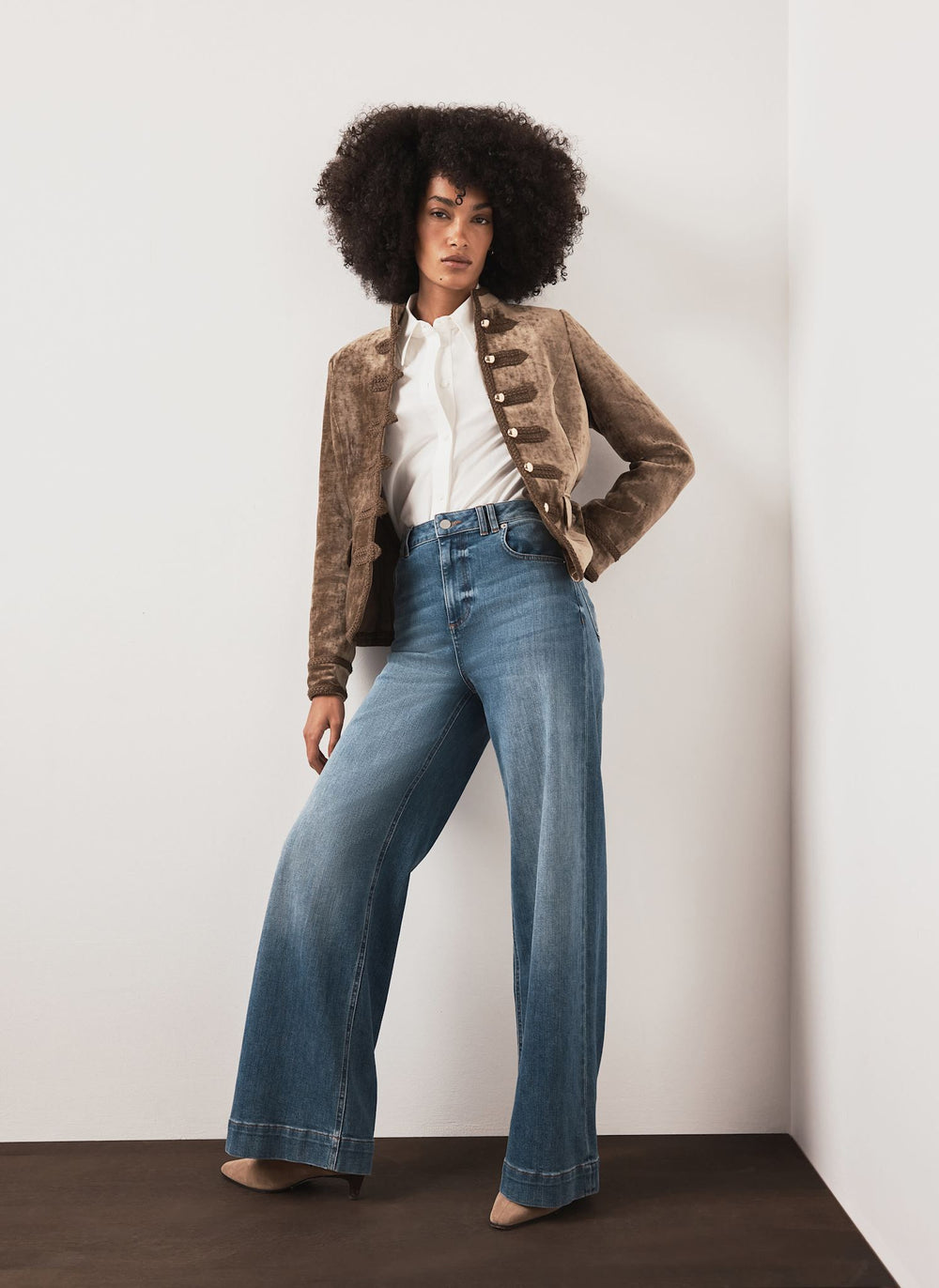 Khaki Velvet Mandarin Collar Jacket