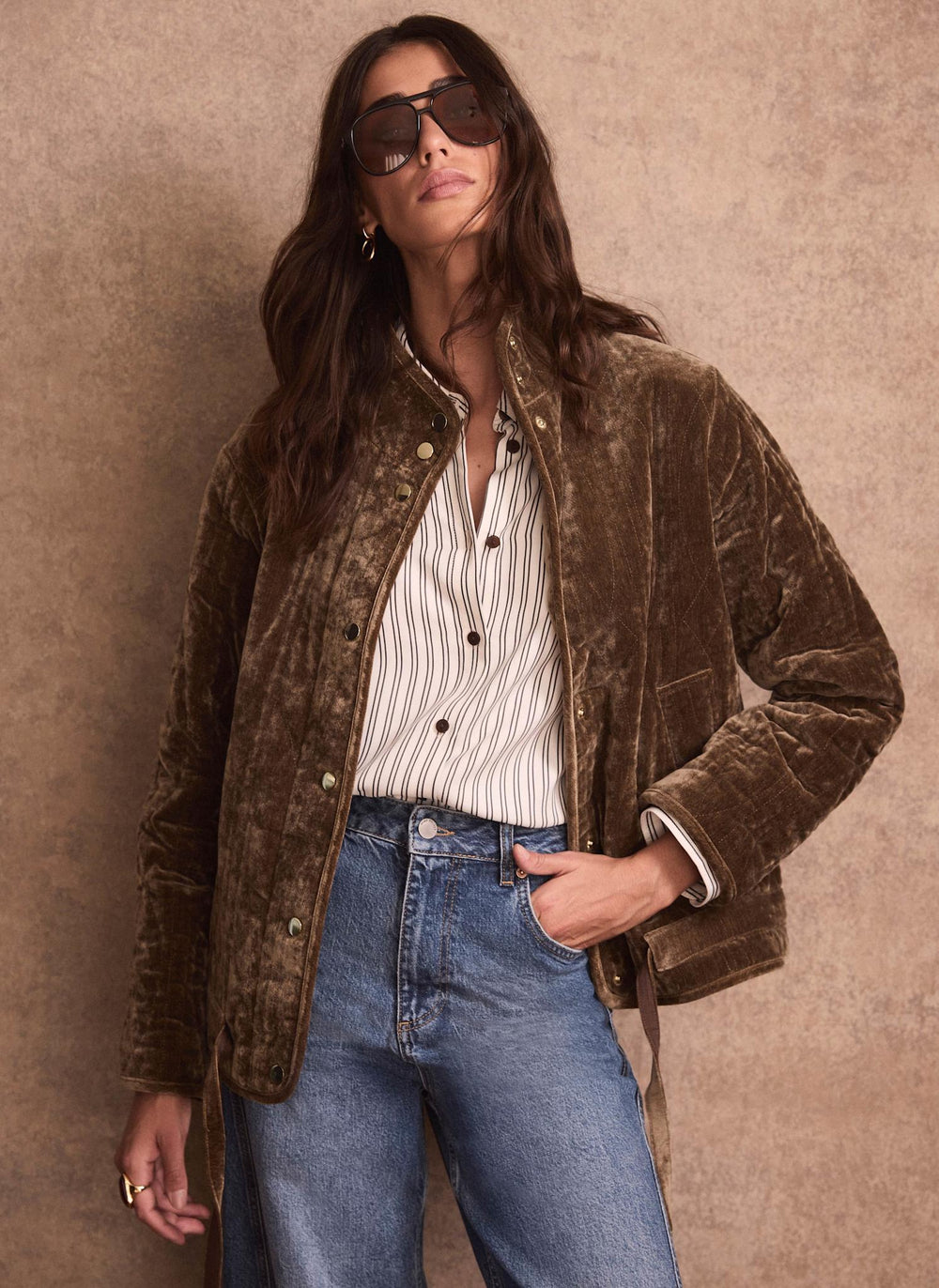 Khaki Velvet Quilted Jacket