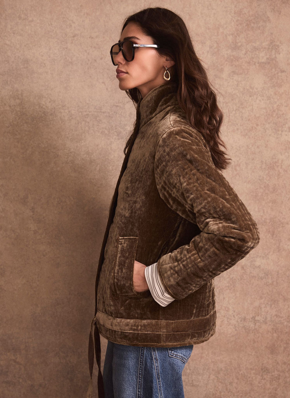 Khaki Velvet Quilted Jacket