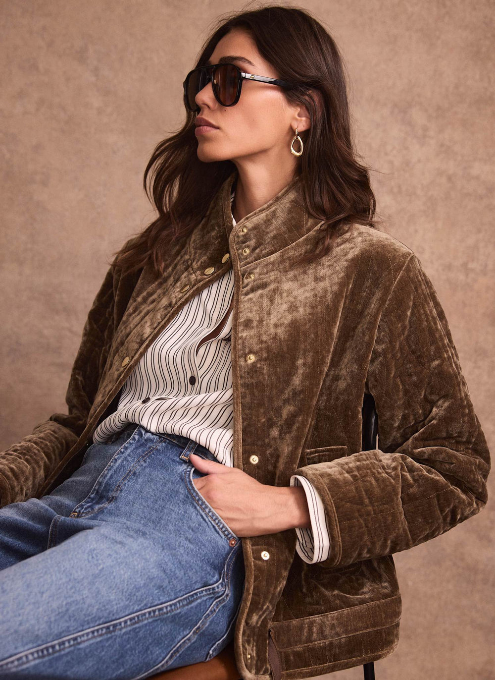 Khaki Velvet Quilted Jacket