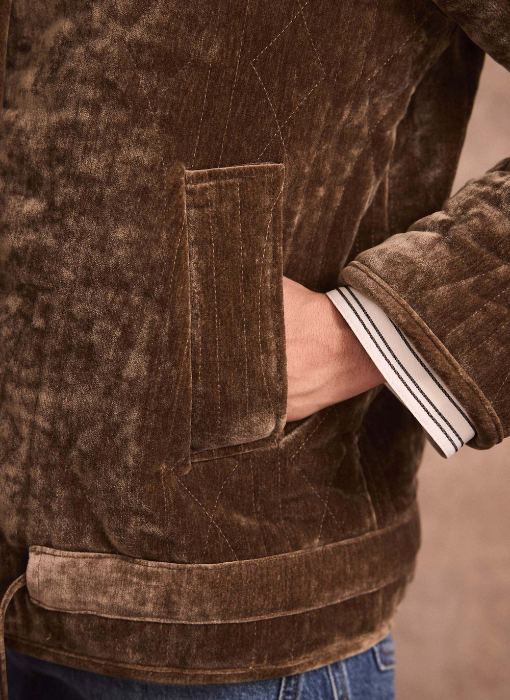 Khaki Velvet Quilted Jacket