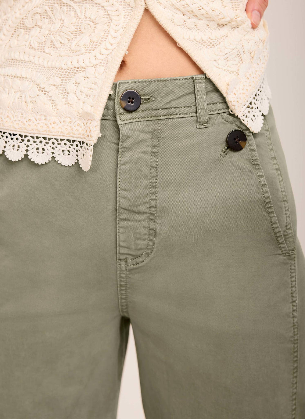 Khaki Washed Barrel Leg Chino Trousers