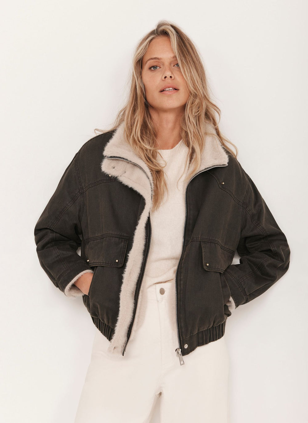 Khaki Wax Bomber Jacket – Mint Velvet