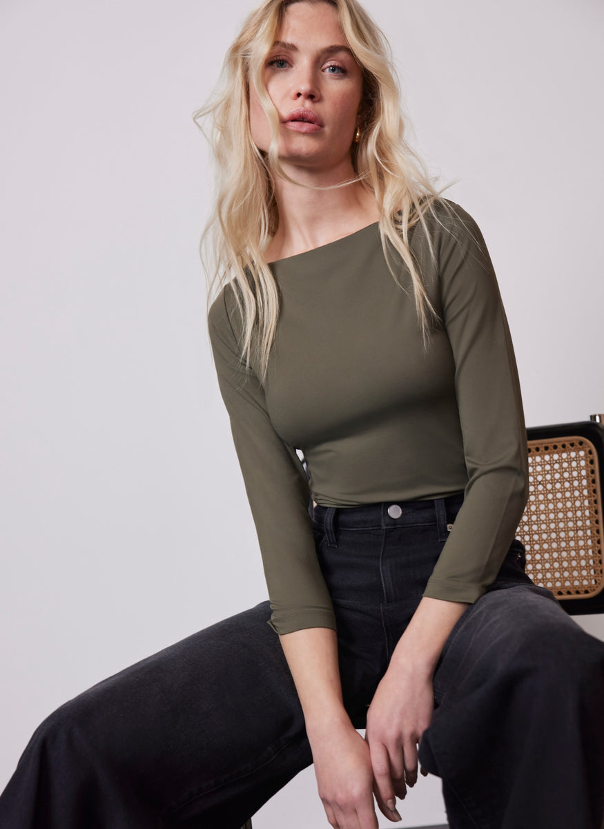 Khaki Layering Wide Neck Top Mint Velvet
