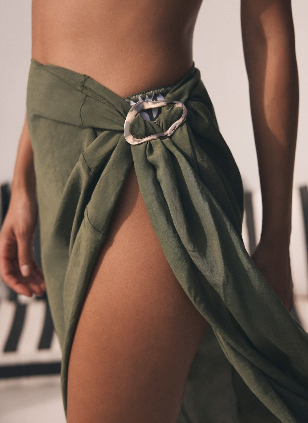 Khaki Gold Trim Sarong