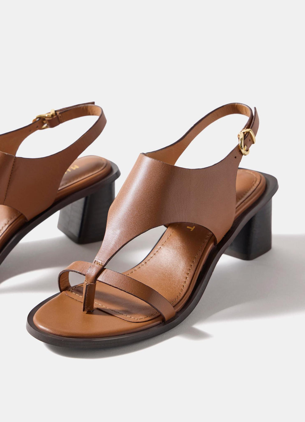 Kiana Tan Leather Slingback Block Heels