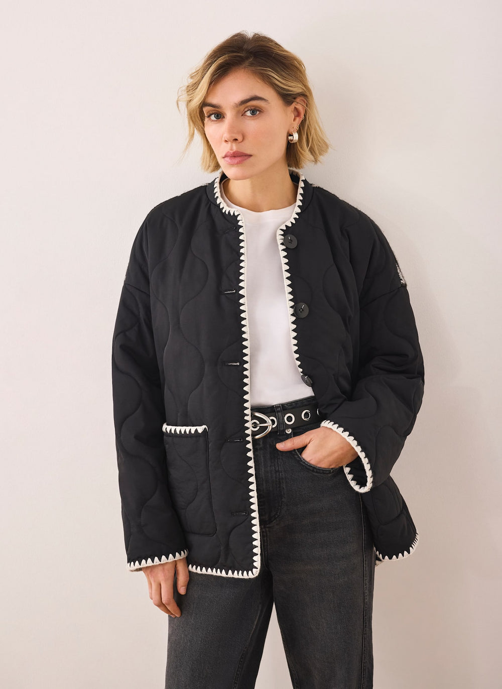 Black Contrast Back Quilted Jacket