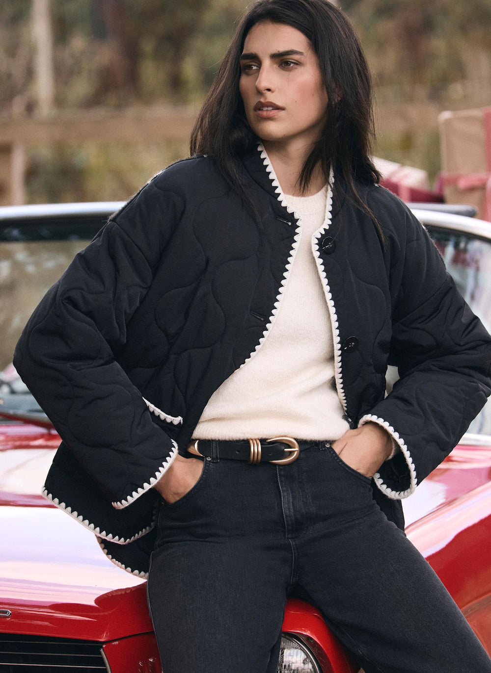 Black Contrast Back Quilted Jacket