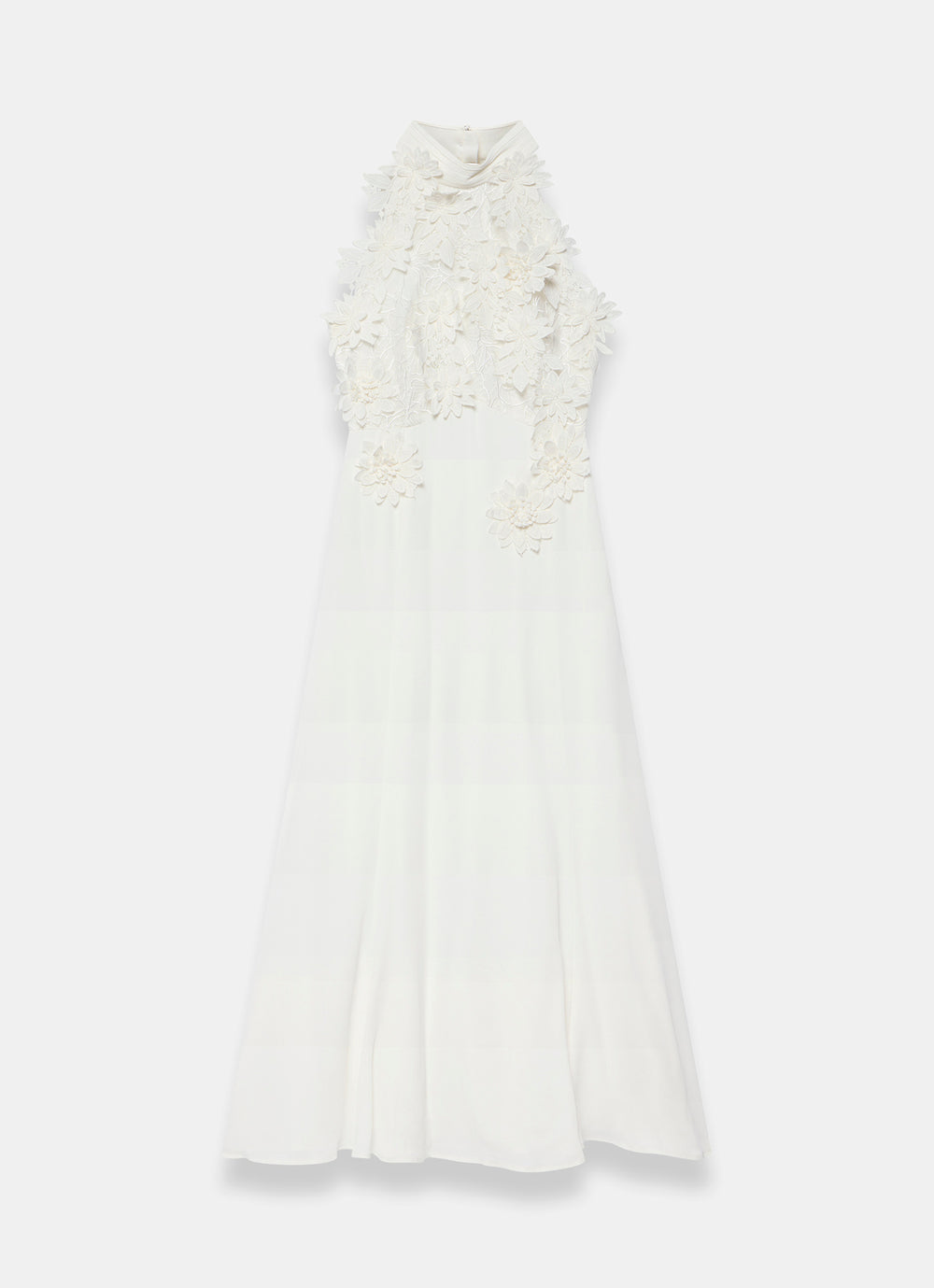 Mint Velvet White Floral Textured Maxi Dress | Size 10 | Cream | Sleeveless | Halter Neck
