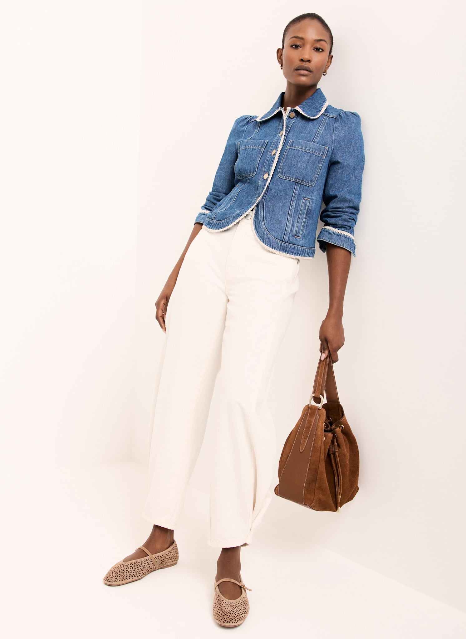 Mid Indigo Crochet Trim Denim Jacket – Mint Velvet