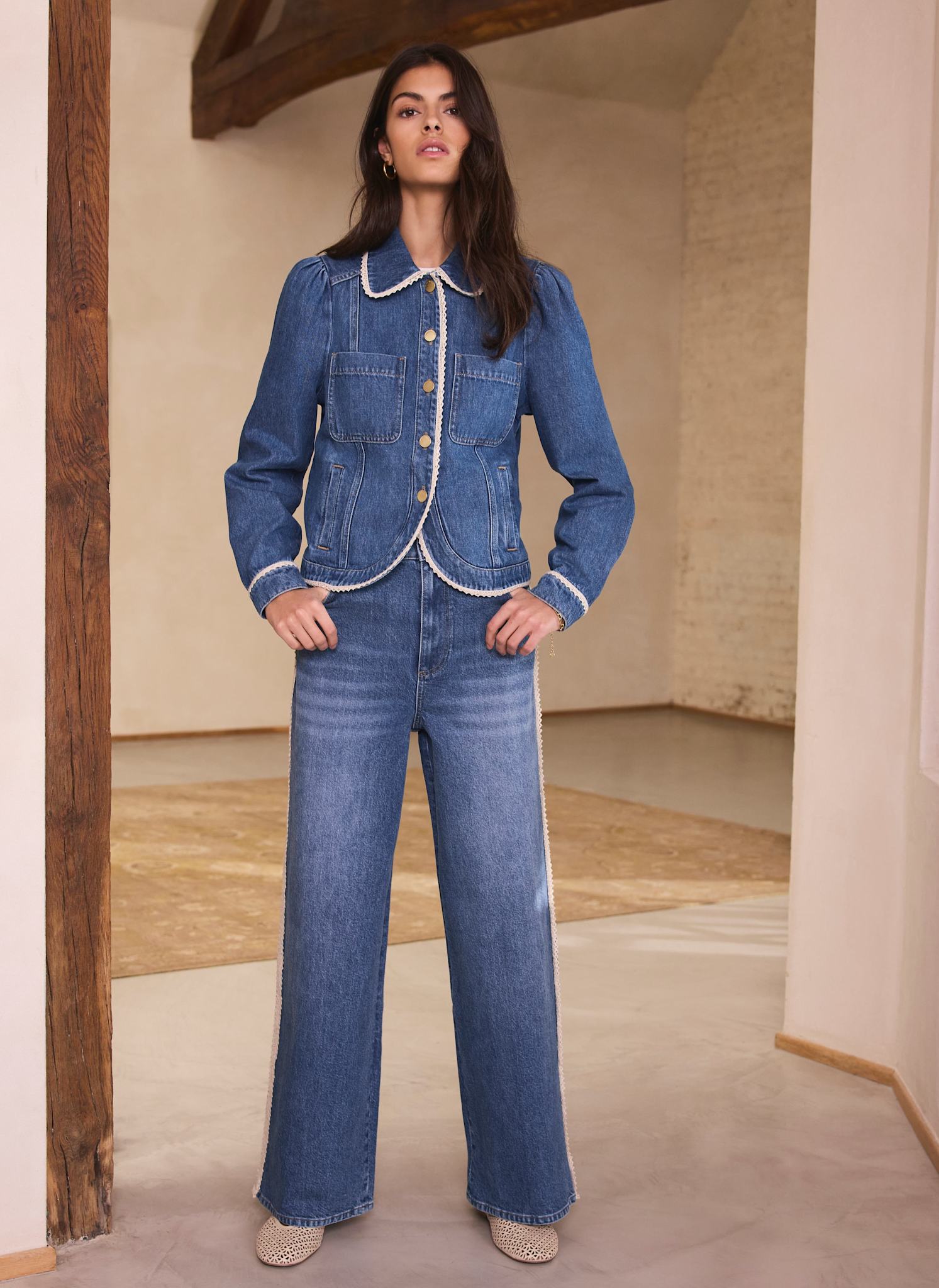 Mid Indigo Crochet Trim Denim Jacket – Mint Velvet