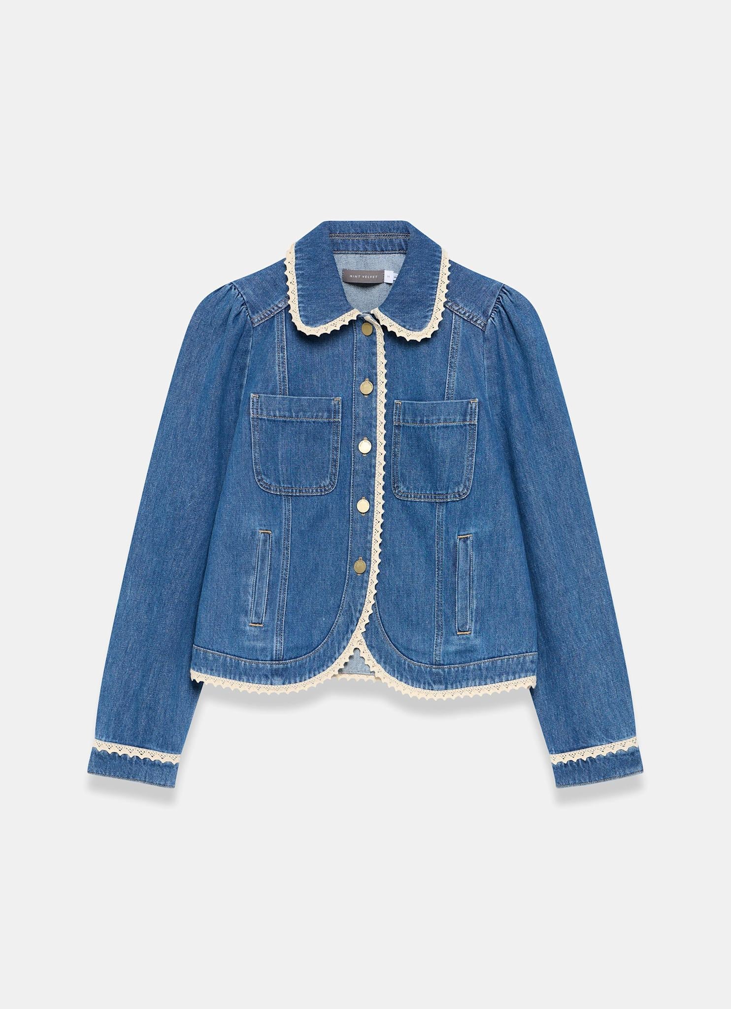 Mid Indigo Crochet Trim Denim Jacket – Mint Velvet