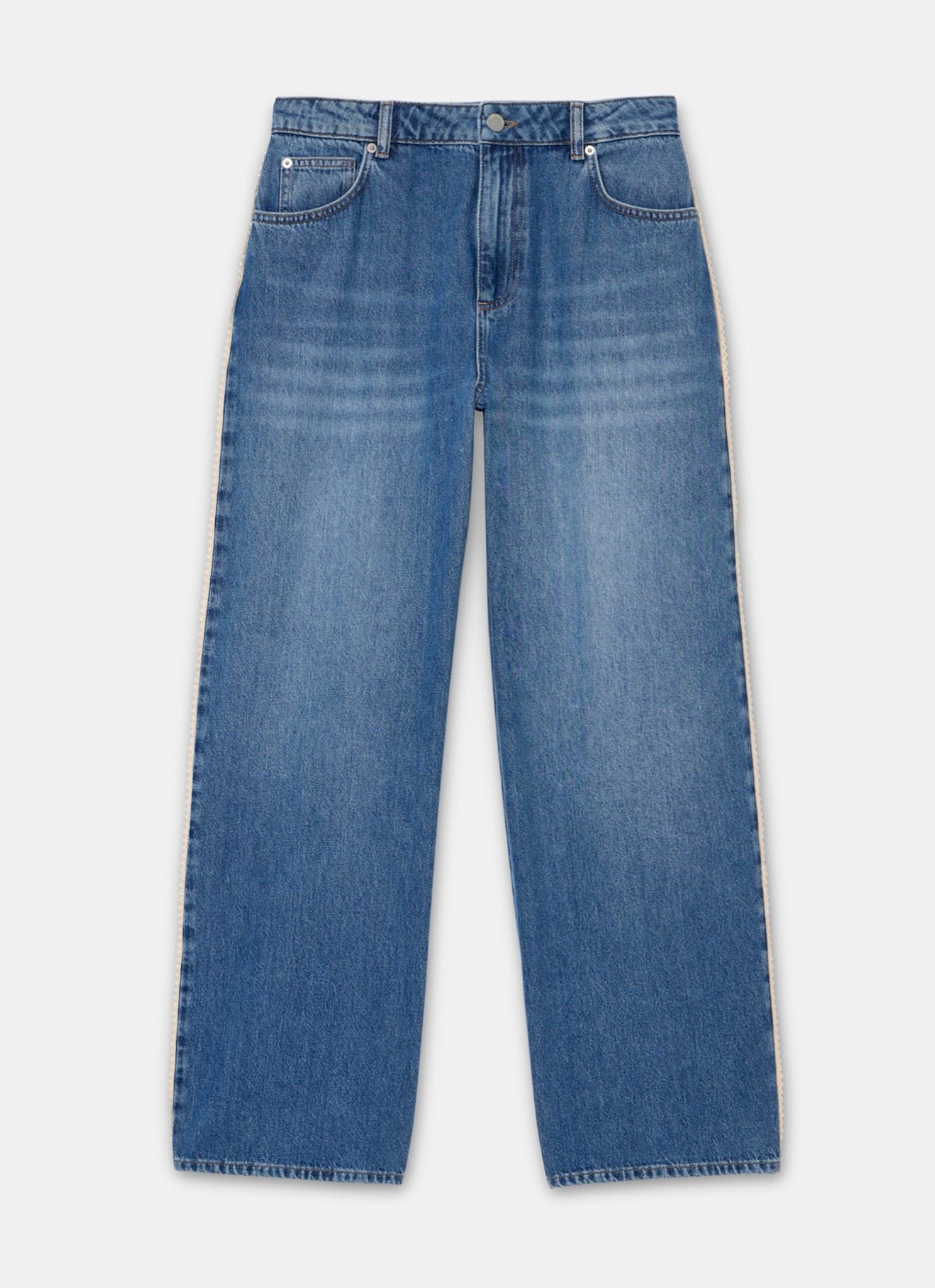 Mid Indigo Crochet Trim Straight Jeans – Mint Velvet