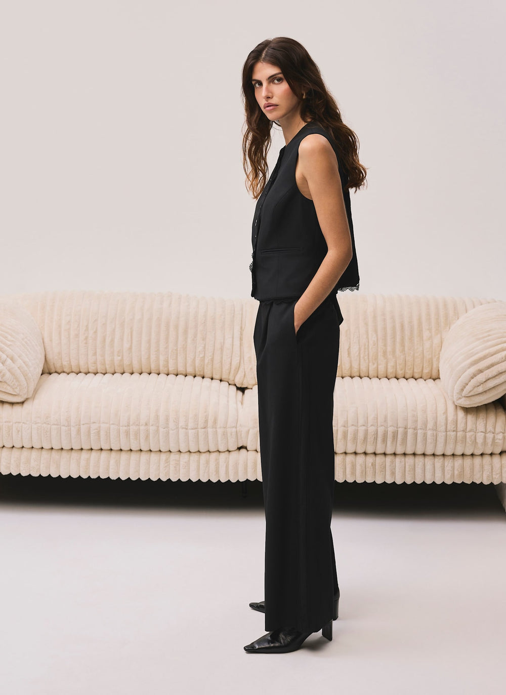 Black Lace Trim Waistcoat