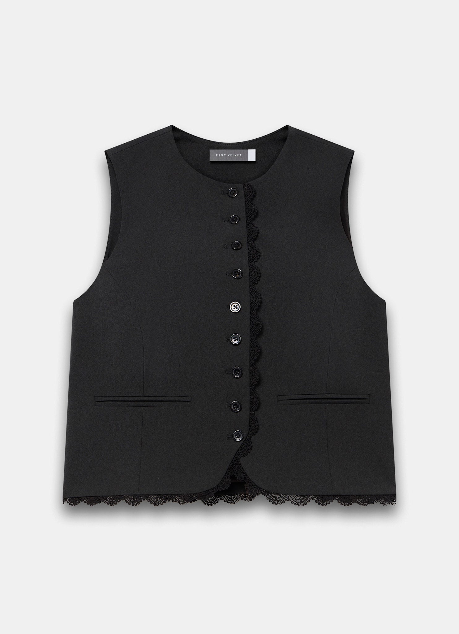 Black Lace Trim Waistcoat – Mint Velvet