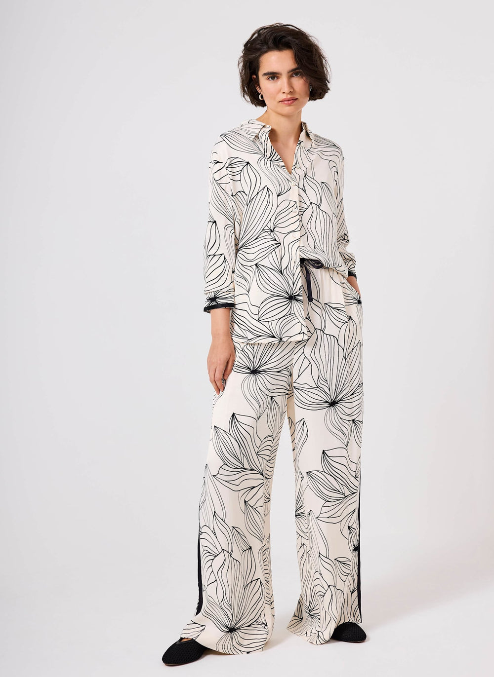 Cream Floral Print Satin Shirt
