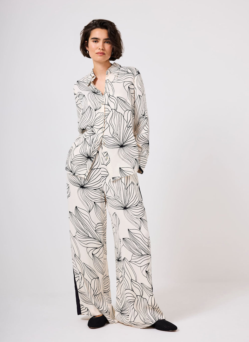 Cream Floral Print Satin Shirt