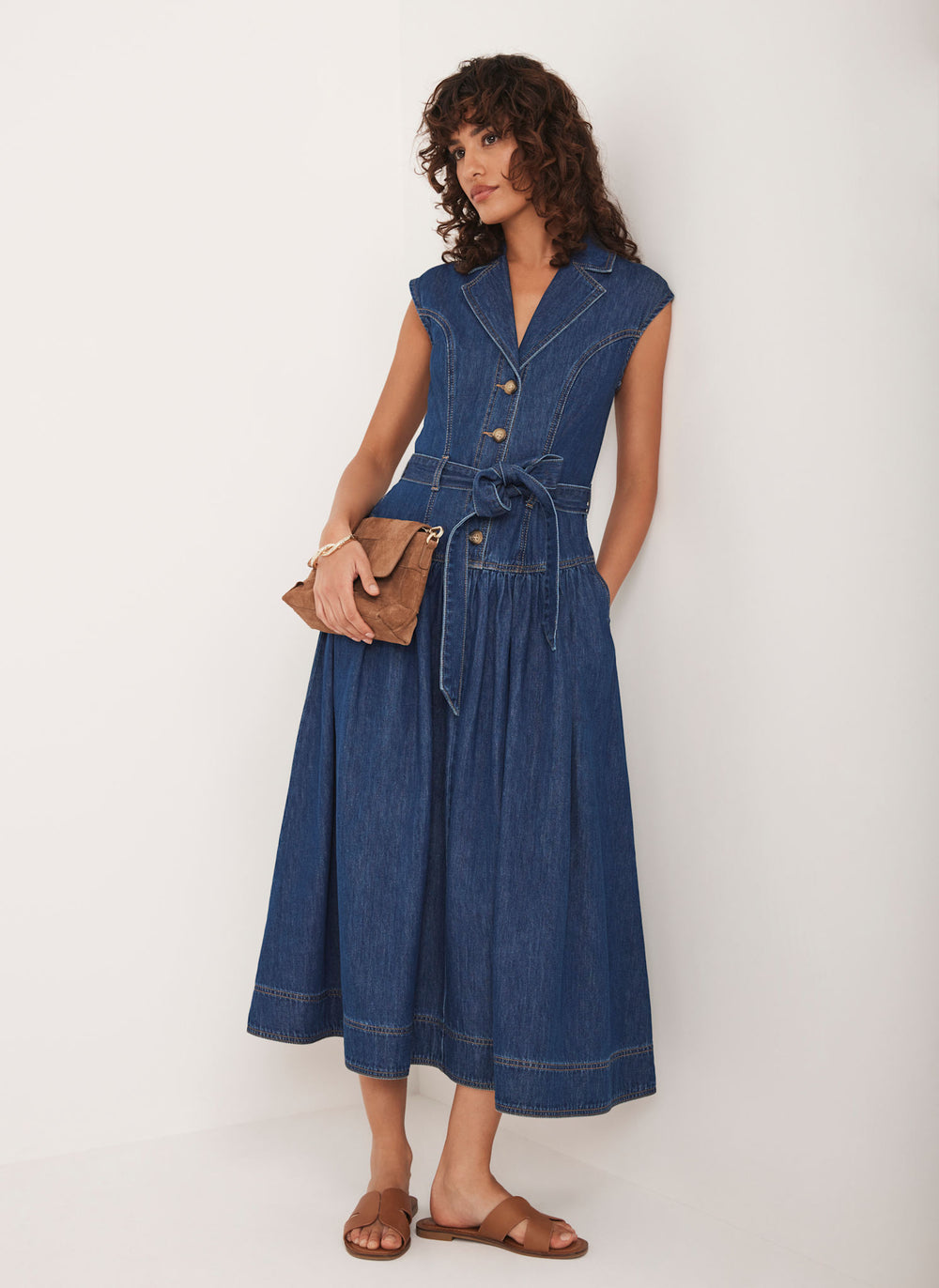 Dark Indigo Drop Waist Collared Denim Dress