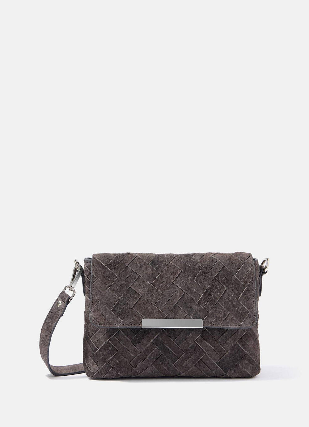 Lara Grey Woven Suede Cross Body Bag
