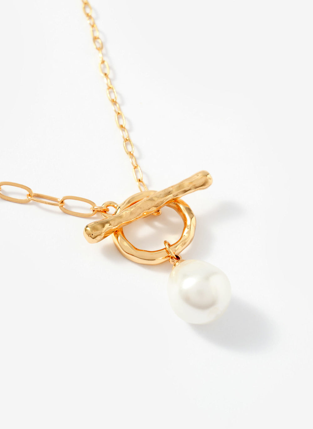 Gold Tone Pearl Lariat Style Necklace