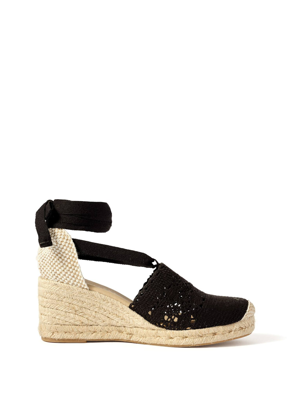 Laura Black Espadrille Wedge Sandals