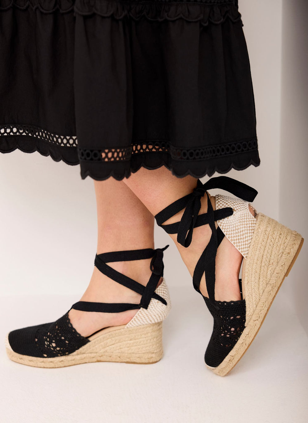 Laura Black Espadrille Wedge Sandals
