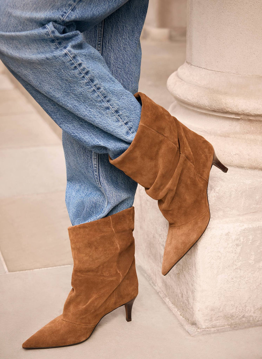 Laura Tan Suede Slouch Ankle Boots
