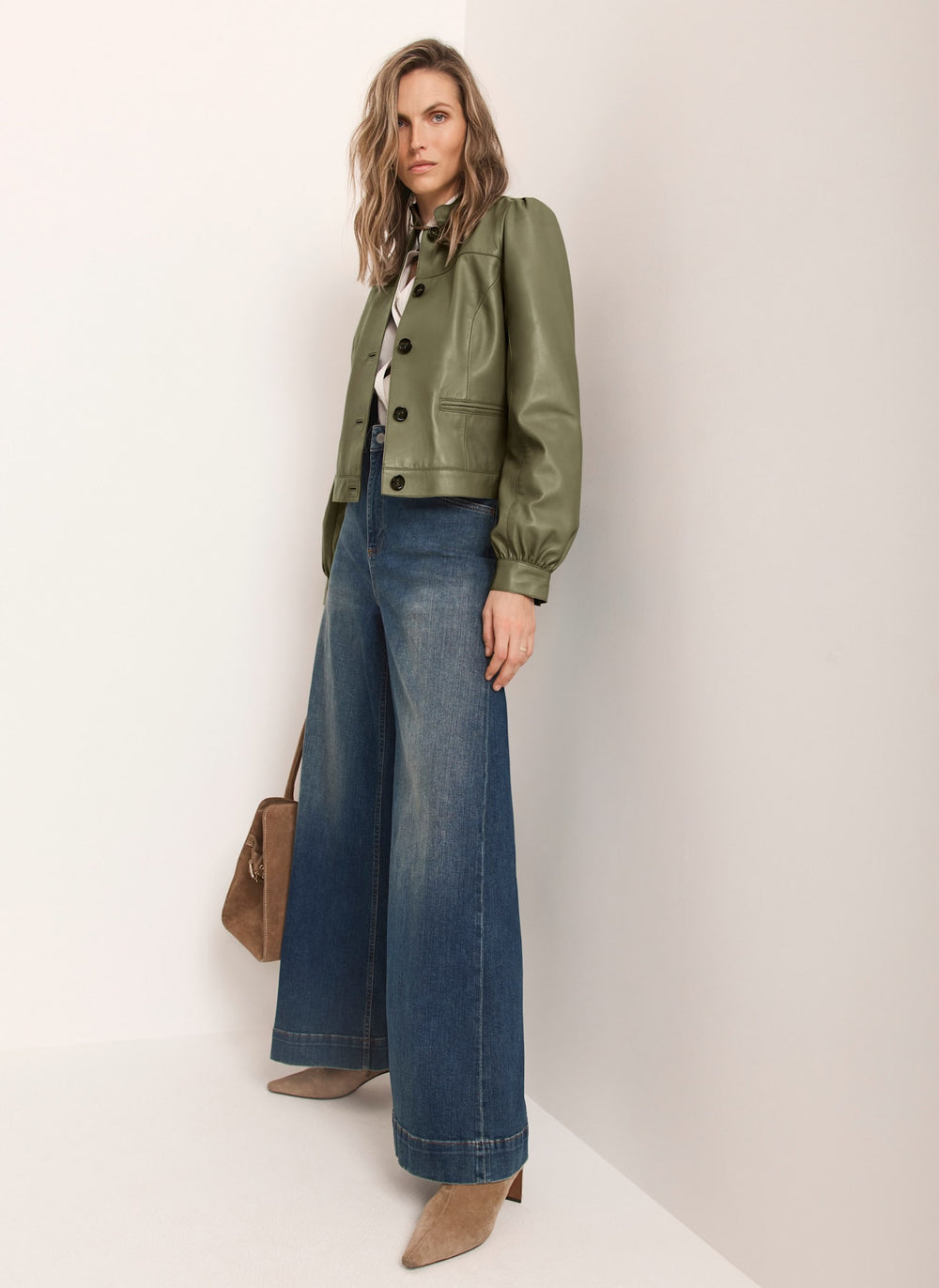 Green Leather Puff Sleeve Jacket