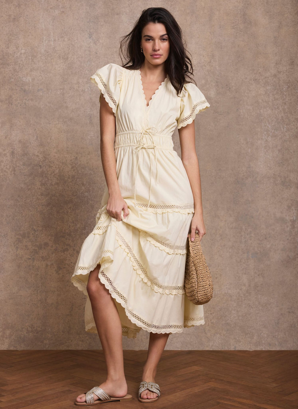 Yellow Cotton Ruffle Maxi Dress