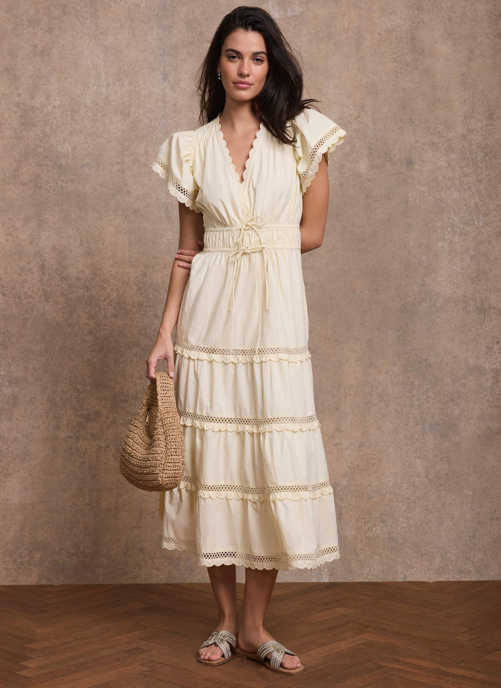 knee length dresses for ladies Yellow Cotton Ruffle Maxi Dress – Mint Velvet