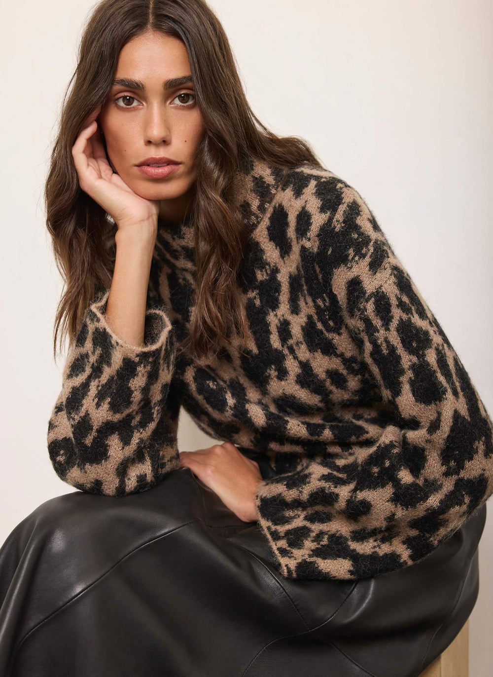 Animal Print Textured Knit Jumper
