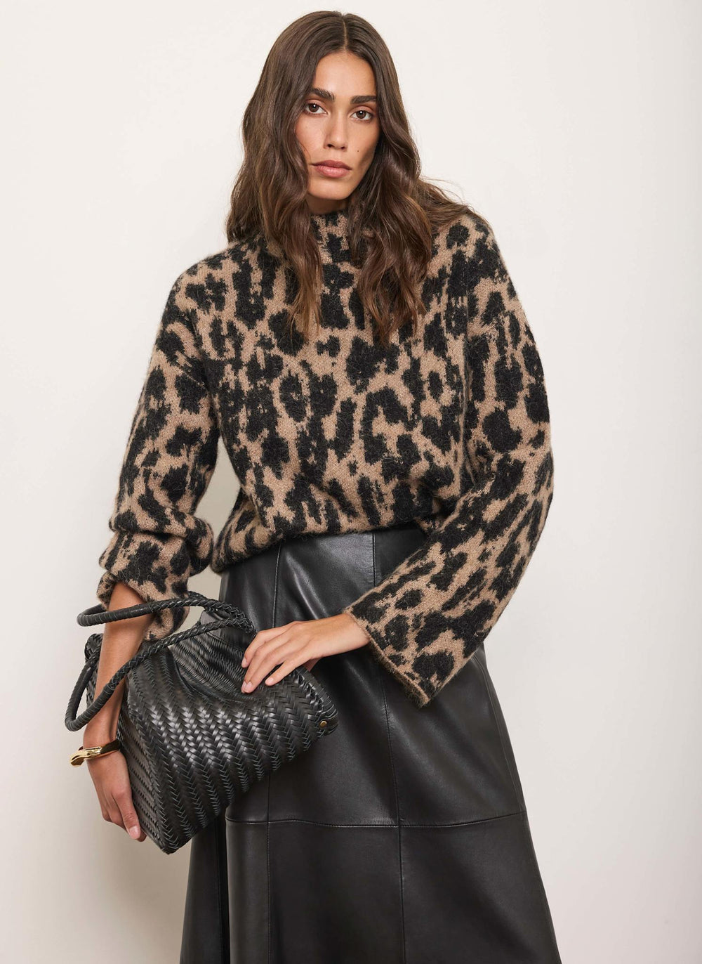 Animal Print Textured Knit Jumper