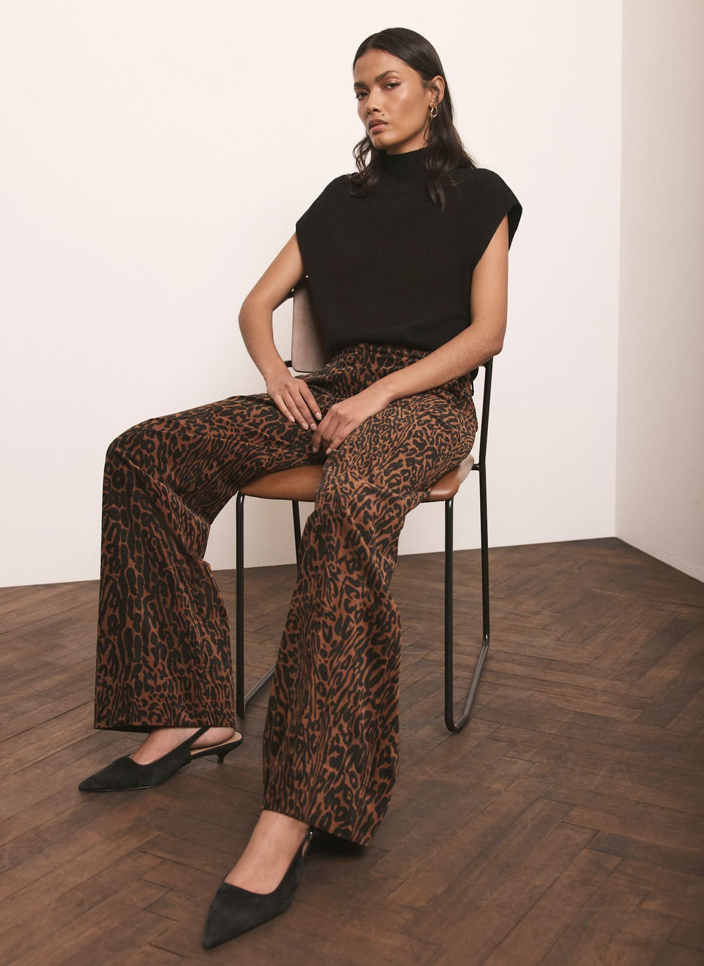 Leopard Print Velvet Straight Trousers