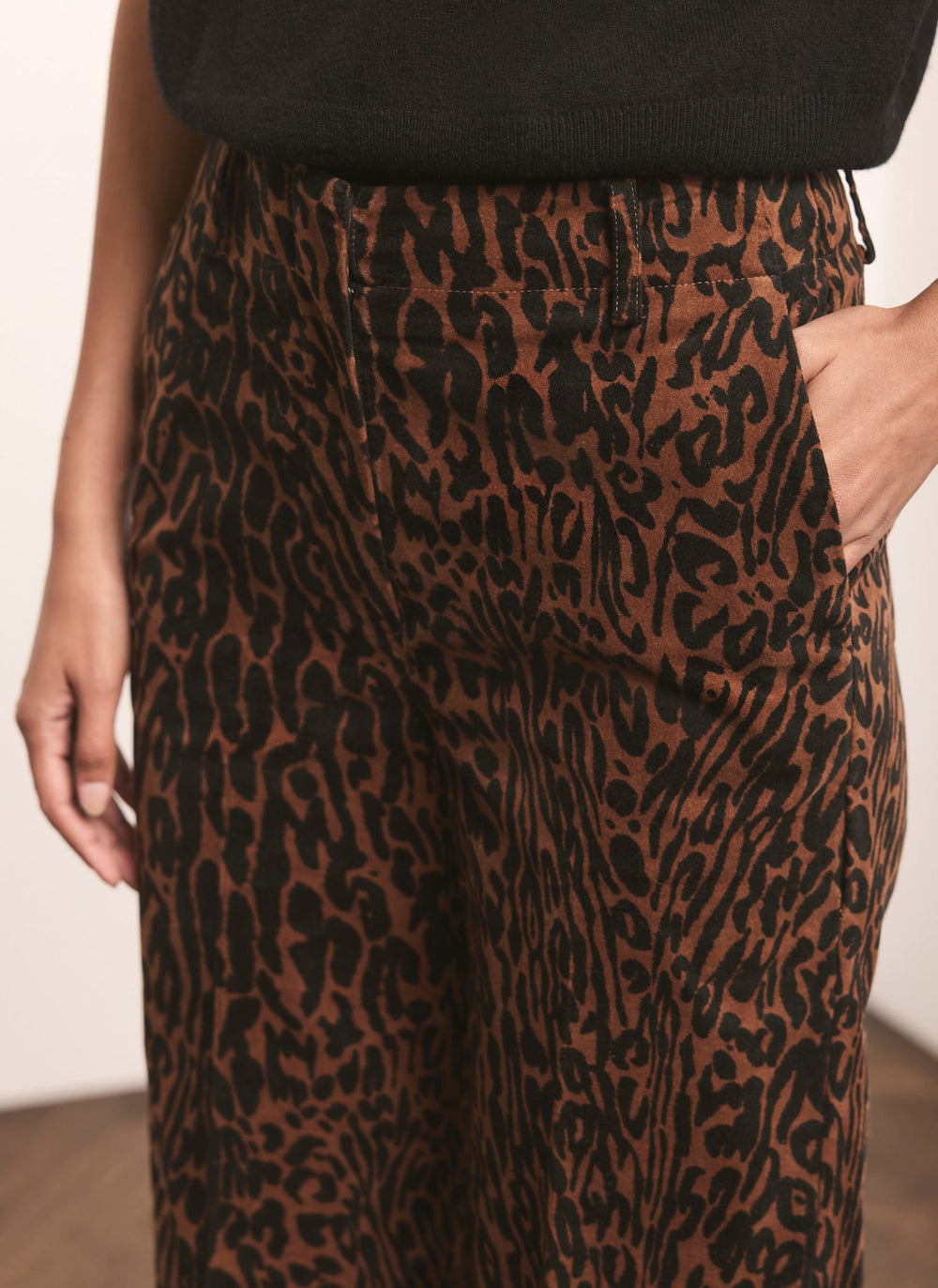 Leopard Print Velvet Straight Trousers