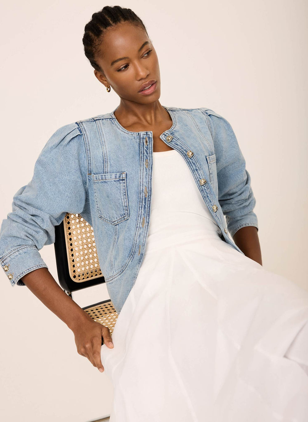 Light Indigo Collarless Denim Jacket