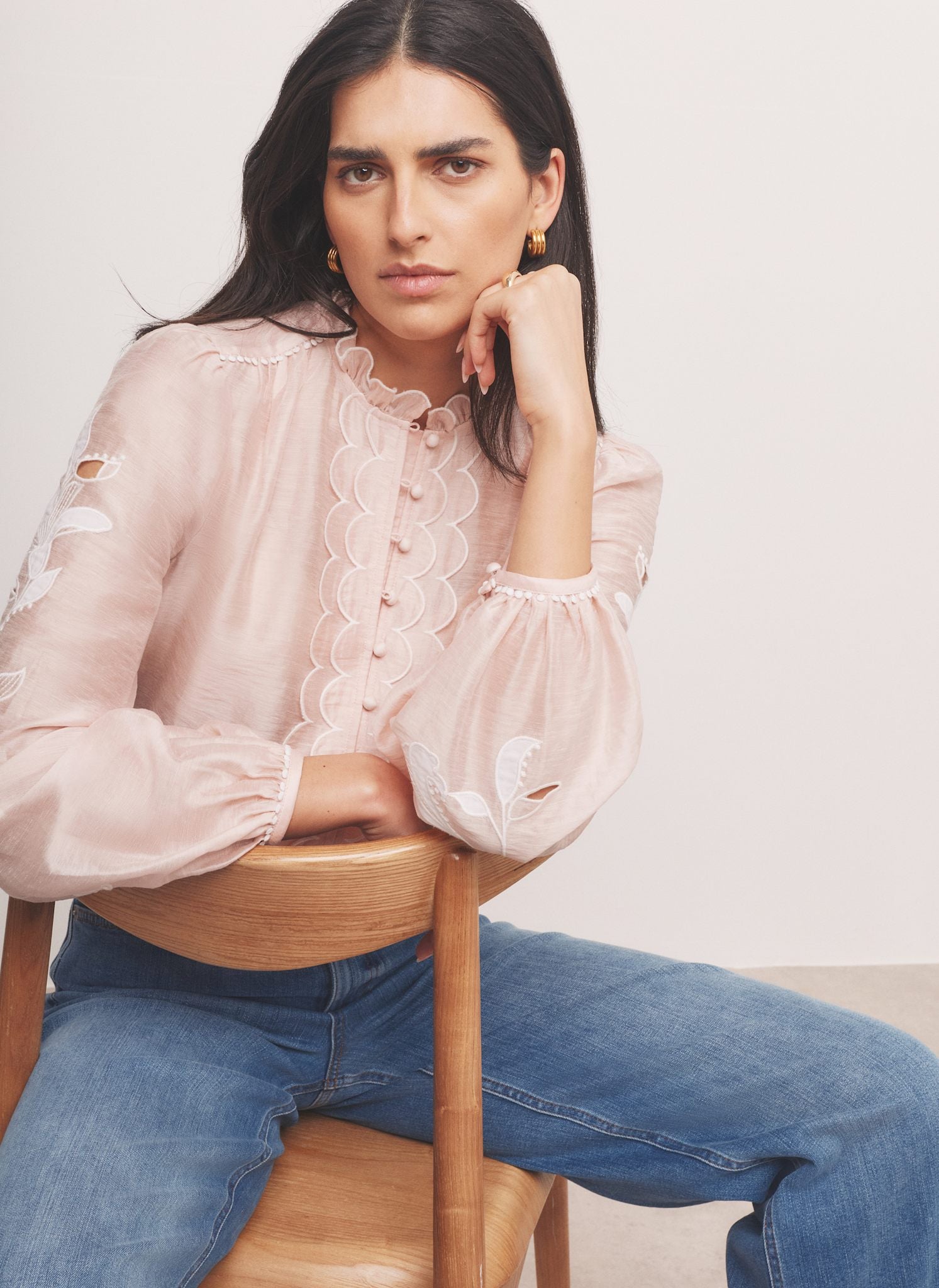 Pink Embroidered Scallop Trim Blouse – Mint Velvet