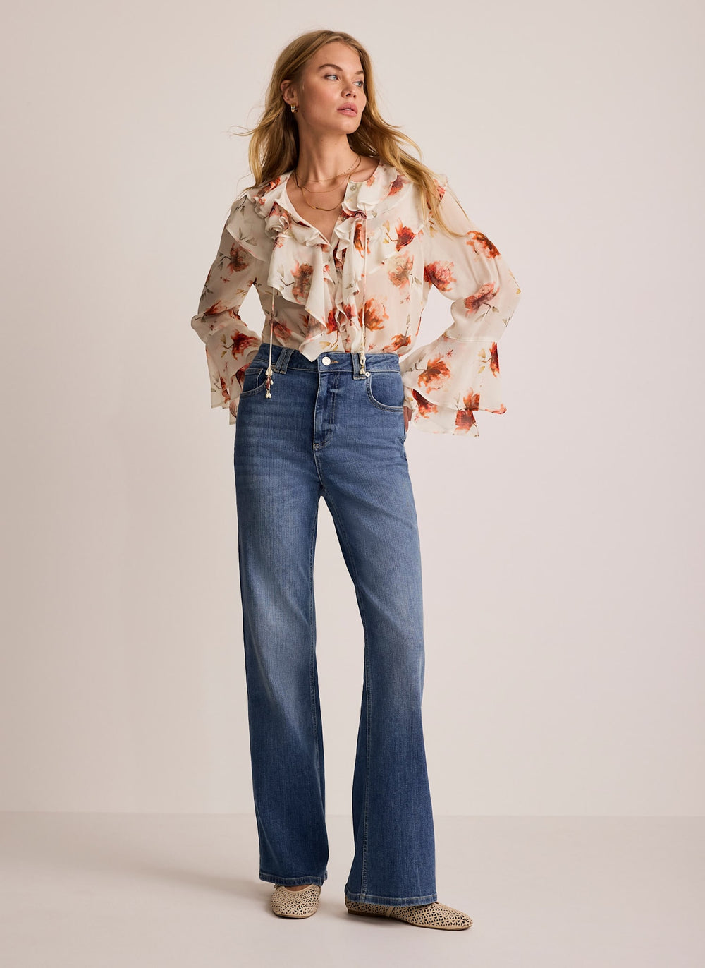 Cream Floral Print Blouse