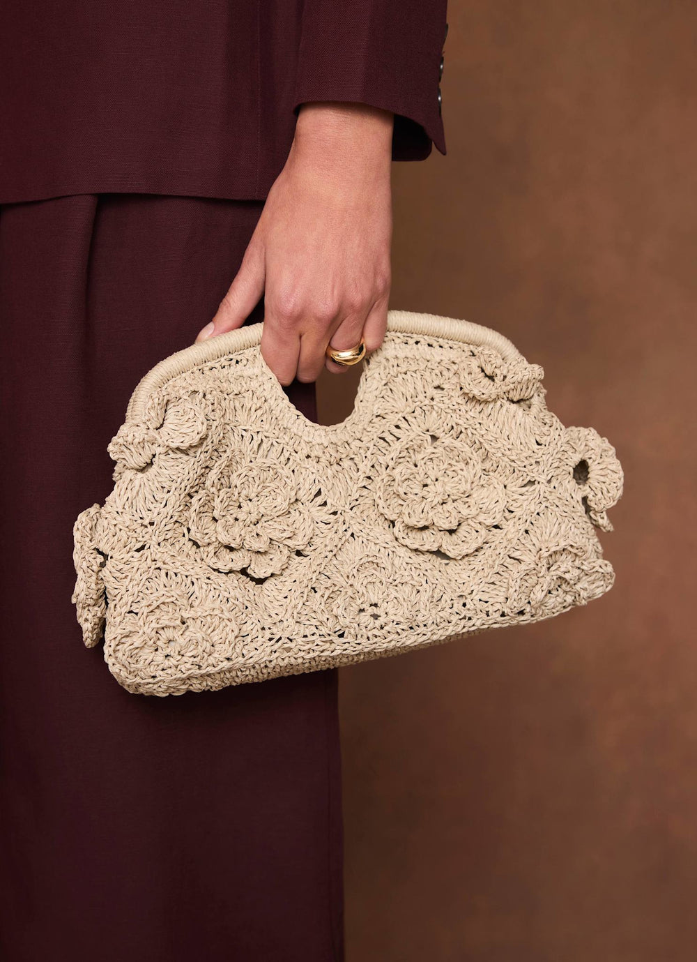 Lila Cream Crochet Clutch Bag