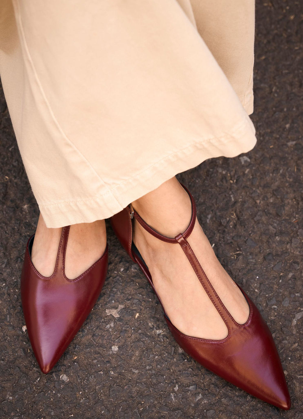 Lila Burgundy T-Bar Flats
