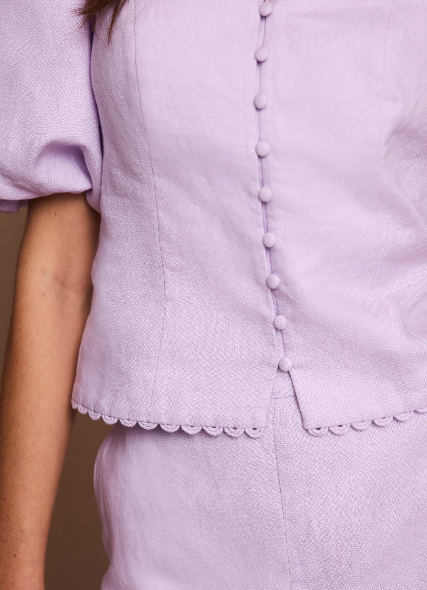 Lilac Linen Puff Sleeve Top – Mint Velvet