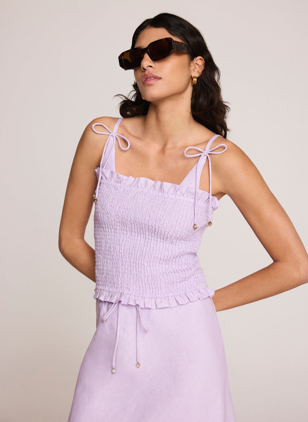 Lilac Linen Shirred Top