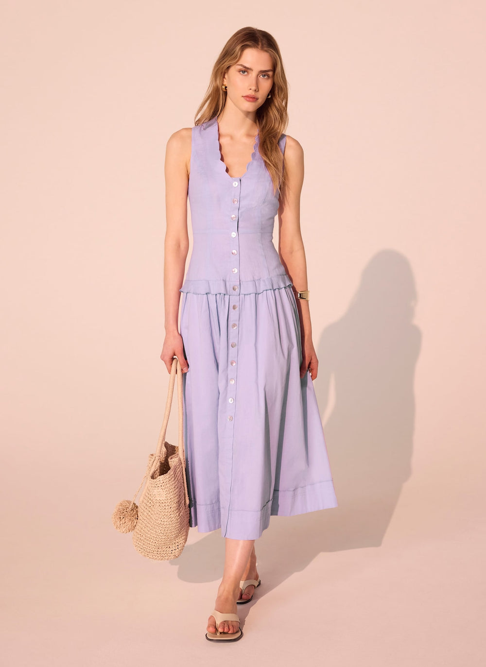 Lilac Ramie Drop Waist Midi Dress – Mint Velvet