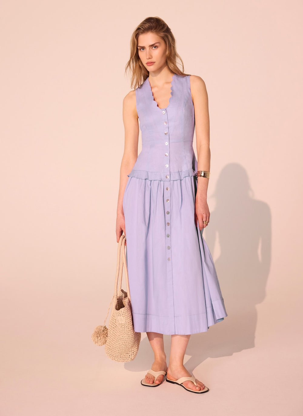Lilac Ramie Drop Waist Midi Dress – Mint Velvet