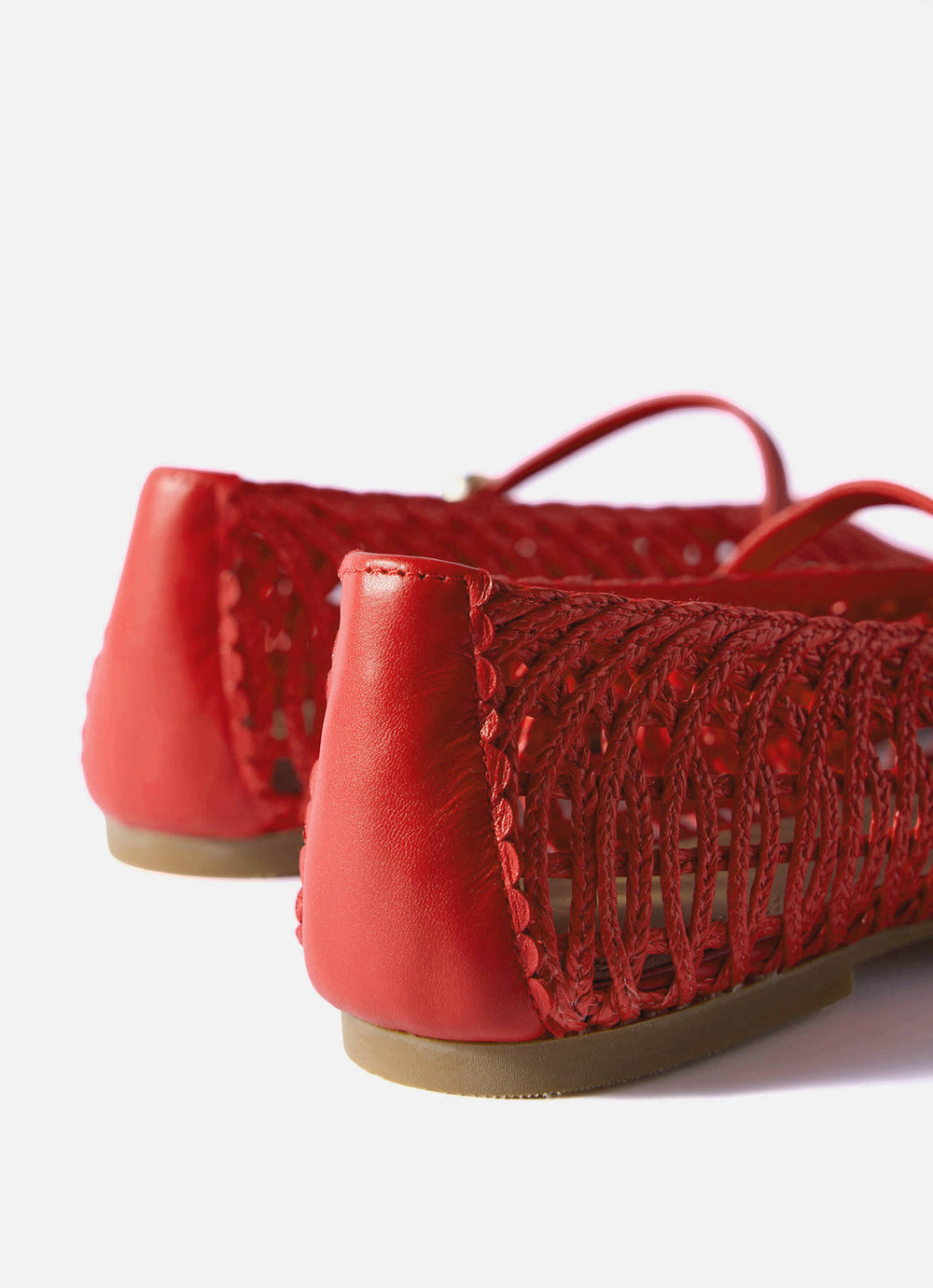 Lily Red Woven Ballet Flat Pumps