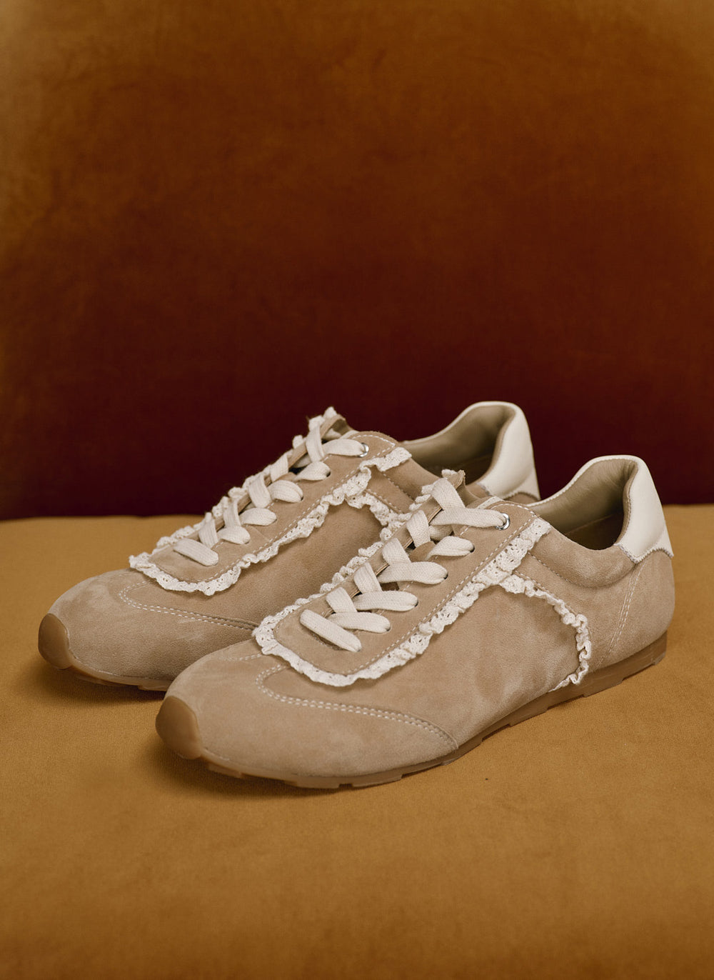 Lina Neutral Suede Lace Detail Trainers