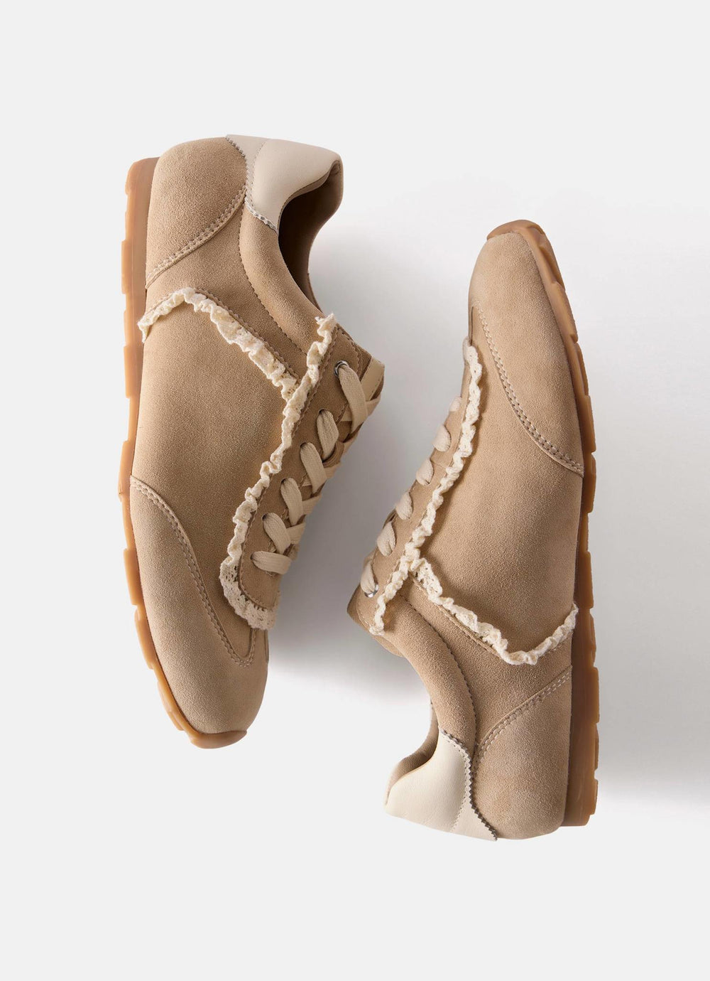 Lina Neutral Suede Lace Detail Trainers